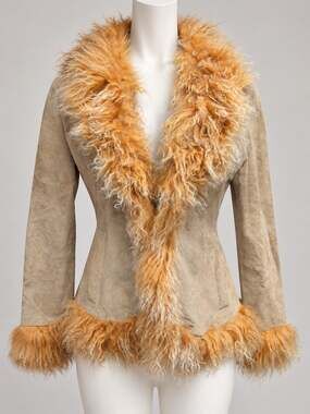 Genuine Suede Lamb Fur Penny Lane Jacket Tan Afghan Y2K Small